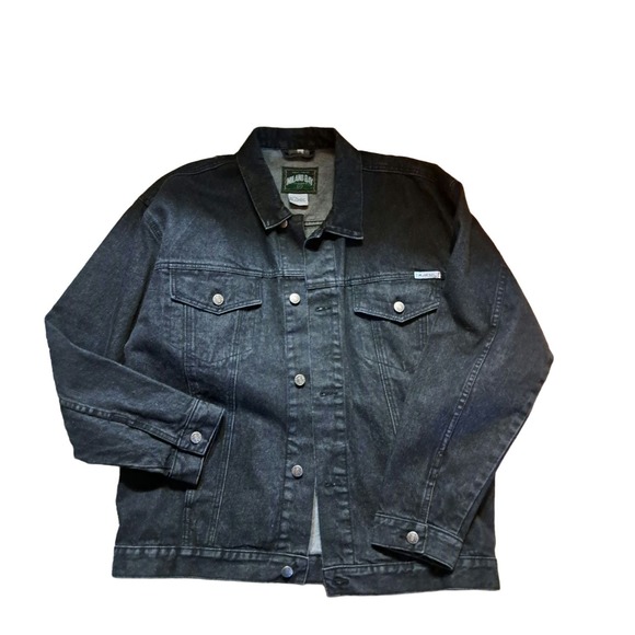 Milano Bay Size Large Black Denim Jacket with Gold Embroidery on Back - Picture 3 of 12